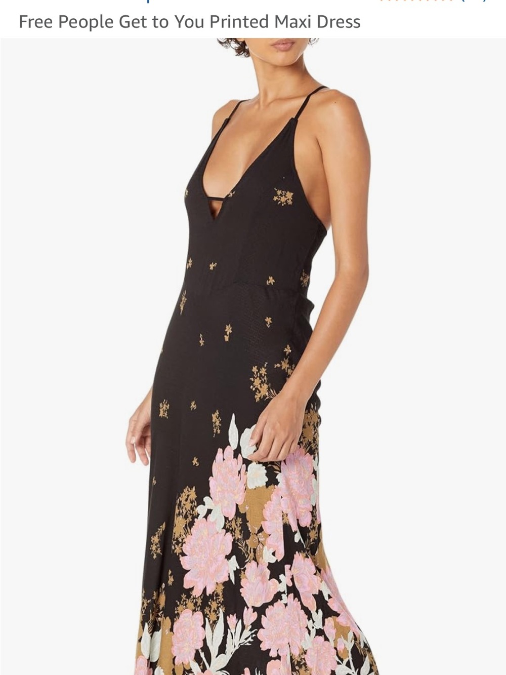 Free people Black Floral V-Neck Maxi Dress XL - Picture 3 of 4
